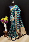 Blue color Soft Banarasi silk weaving work saree