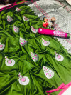 Mehndi green color lichi silk saree with zari work