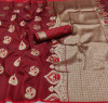 Maroon color lichi silk saree with zari weaving work & extra ordinary design
