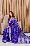 Royal blue color pure bandhej silk saree with zari weaving border