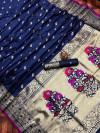 Navy blue color soft banarasi silk saree golden zari work
