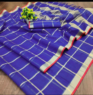 Purple color doriya cotton saree with checks pattern