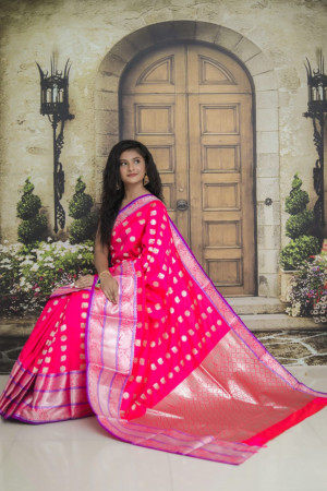 Pink color Kanjivaram Soft Silk Zari work saree