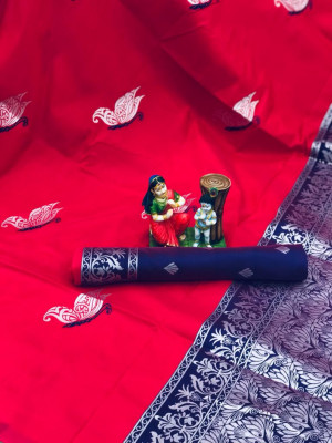 Pink color lichi silk two tone saree with meenakari & silver zari weaving work