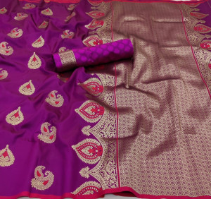 Magenta color lichi silk saree with zari weaving work & extra ordinary design