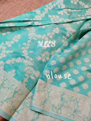 Sea green color cotton silk saree with chikankari weaving work