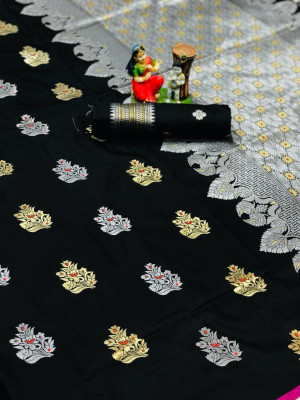Black color lichi silk saree with meenakari & zari weaving work