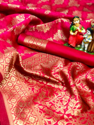 Gajari color soft banarasi silk saree with golden zari and jacquard weaving work