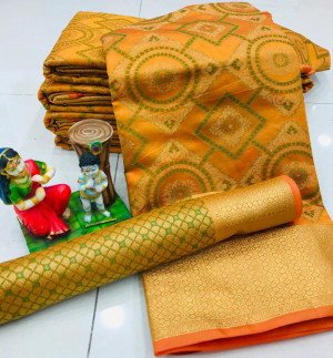 Mustard yellow color soft banarasi patola silk saree with heavy weaving rich pallu