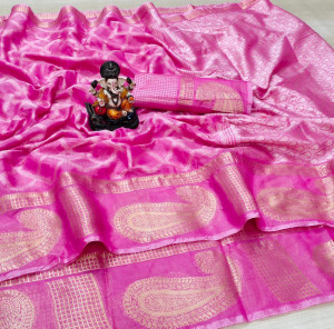 Baby pink color soft cotton saree with kanchi weaving border