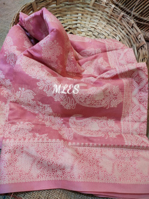 Baby pink color cotton silk saree with chikankari weaving work