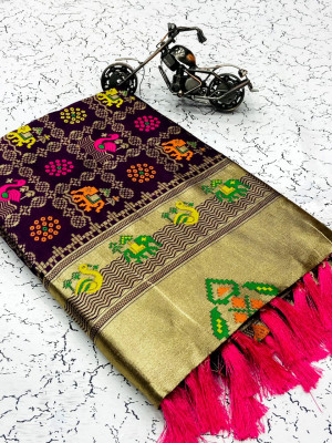 Magenta color soft banarasi silk saree with golden zari work