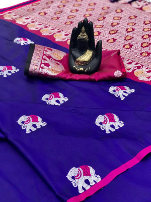 Purple color lichi silk saree wit silver zari weaving work