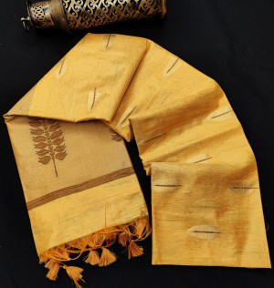 Yellow color matalic linen saree with zari weaving border & gorgeous pallu