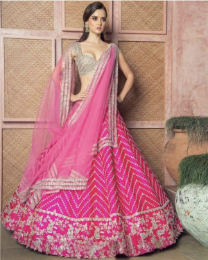 Pink color Mulberry silk lehenga with heavy embroidery work