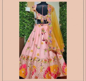 Baby pink color mono satin silk lehenga with heavy sequence embroidery work