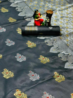 Gray color lichi silk saree with meenakari & zari weaving work