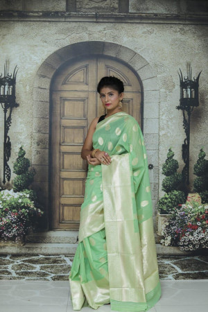Green color soft cotton silk weaving work saree