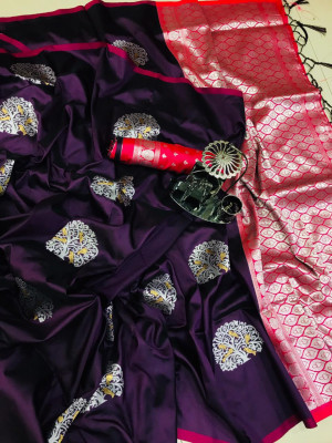 Magenta color soft lichi silk saree with zari woven work
