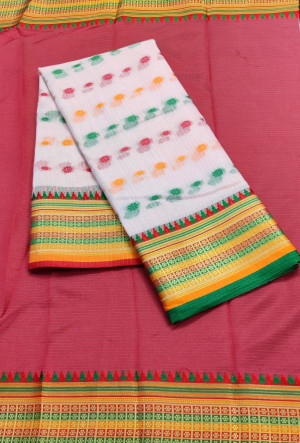 Baby pink color drape kota doriya saree with jacquard border & thread butti