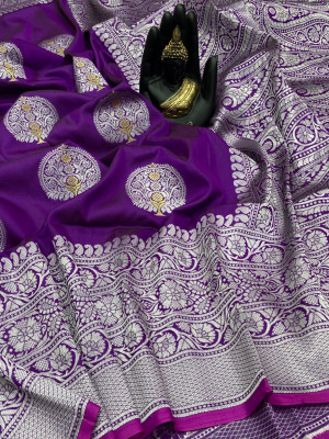 Purple color banarasi silk saree with jacquard weaving rich pallu