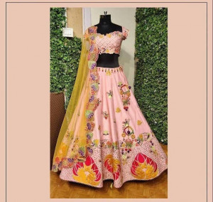 Baby pink color mono satin silk lehenga with heavy sequence embroidery work