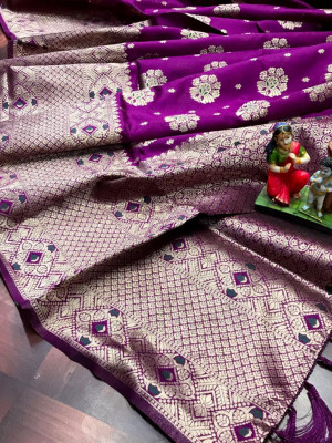 Magenta color soft banarasi saree with weaving golden  zari border