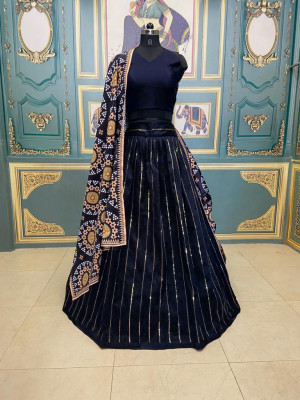Navy blue color phantom silk lehenga with heavy embroidery and sequence work