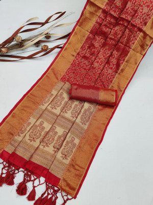 Red color soft kanchipuram silk saree with zari work