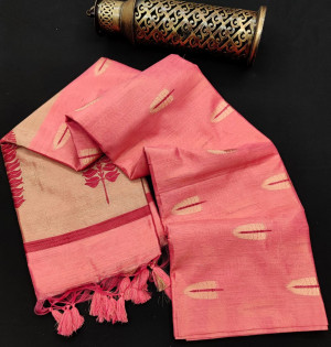 Gajari color matalic linen saree with zari weaving border & gorgeous pallu