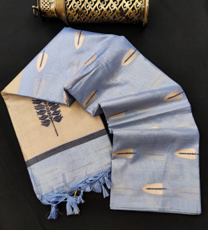 Gray color matalic linen saree with zari weaving border & gorgeous pallu