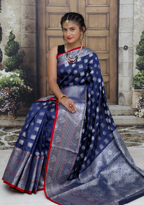 Aqua Blue Pure Bandhej Silk Saree with Silver Zari Weaving