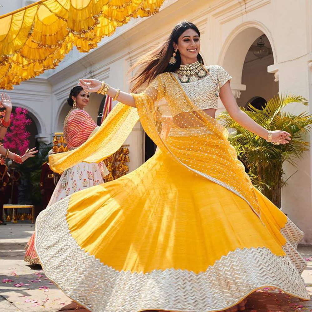 Buy Yellow Lehenga And Blouse Raw & Dupatta Cotton Bridal Set For Women by  Blue Lotus Design Online at Aza Fashions.