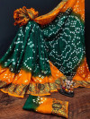 Multi color pure hand bandhej bandhani saree with printed work
