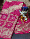 Pink color hand bandhej silk saree with zari weaving work