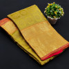 Mustard yellow color kanchipuram silk saree with golden zari work