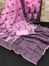 Baby pink color soft cotton saree with beautiful weaving work