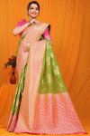 Green color kanchipuram pure silk handloom saree with weaving work