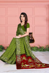 Mehndi green color soft bandhej saree with khadi printed work