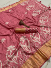 Pink color dola silk saree with printed work