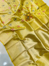 Light yellow color soft kanchipuram silk saree with zari weaving work