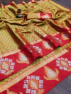 Beige color malmal silk saree with zari weaving work
