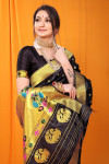 Black color soft paithani silk saree with zari weaving work