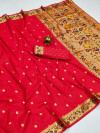 Red  color paithani silk saree with zari weaving work
