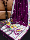 Magenta color soft paithani silk saree with silver zari weaving work