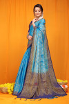 Firoji color soft muslin silk saree with zari weaving work