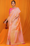 Orange color kanchipuram pure silk handloom saree with weaving work