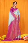 Sky blue color balatan silk saree with zari weaving work