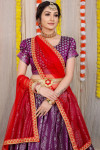 Magenta color kanchipuram lehenga with zari weaving