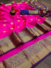 Rani pink color soft lichi silk saree with zari weaving work